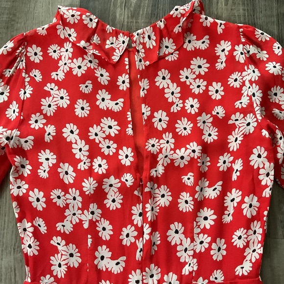 Reformation Stevie Dress 3/4 Sleeves PRINT MINI NAVY BLUE RED FLORAL SZ 2 - Picture 7 of 8